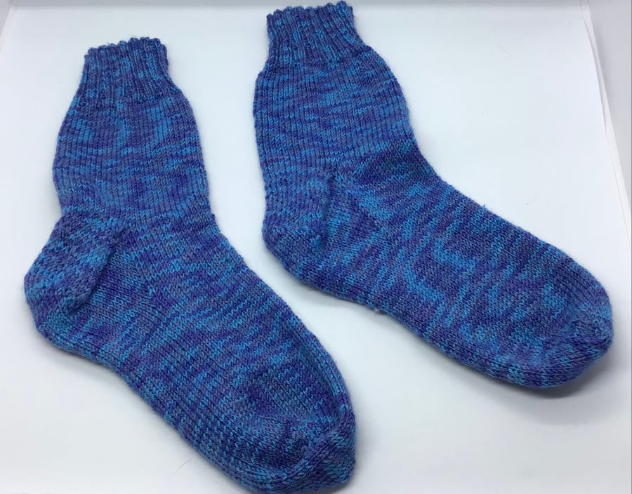 Hand Knit  Bamboo Socks Blue