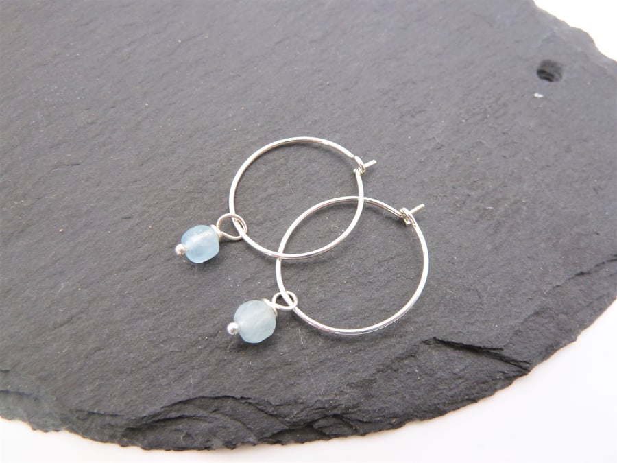 sterling silver hoop earrings, aqaumarine jewellery