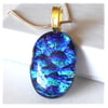 Dichroic Glass Pendant 220 Blue Aqua Bubbles Handmade with gold plated chain