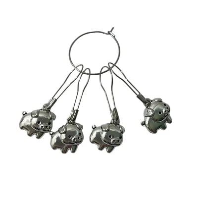 Pig Stitch markers, silver coloured progress charms, knitting markers, lace 