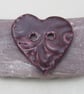 Medium Aubergine Purple Brocade Texture Heart Shaped Ceramic Button - Image 1