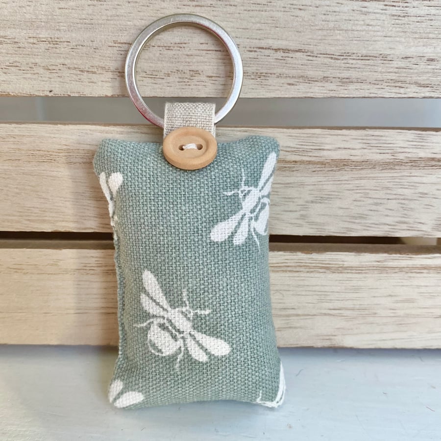 SALE ITEM - Key Ring - sage green and bees