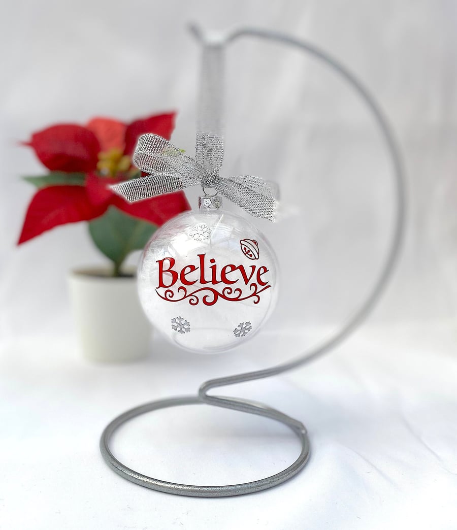 Believe Christmas Bauble, Feather Christmas Ornament