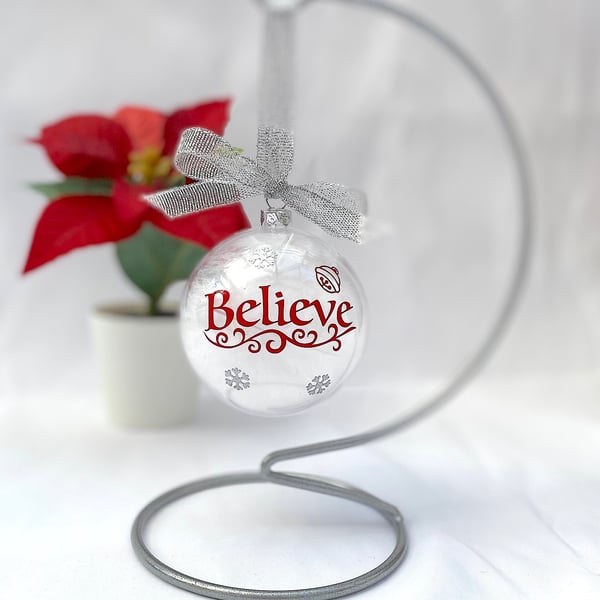 Believe Christmas Bauble, Feather Christmas Ornament
