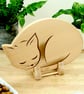 Cat Chopping Board: Beech Wooden Kitchen Serving Gift, UK Hand Made