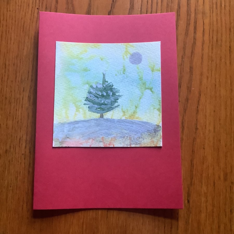 Image of Hand painted Christmas Yule Card 'A Single Tree'
