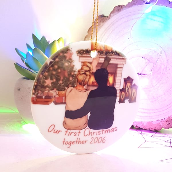1st Christmas as Mr and Mrs personalised, metal bauble, first christmas together