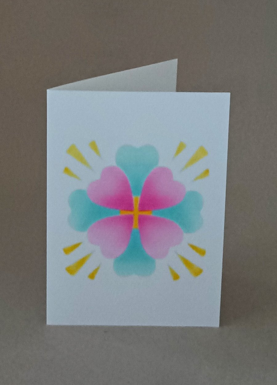 Mandala heart meditation card, blank inside handmade card