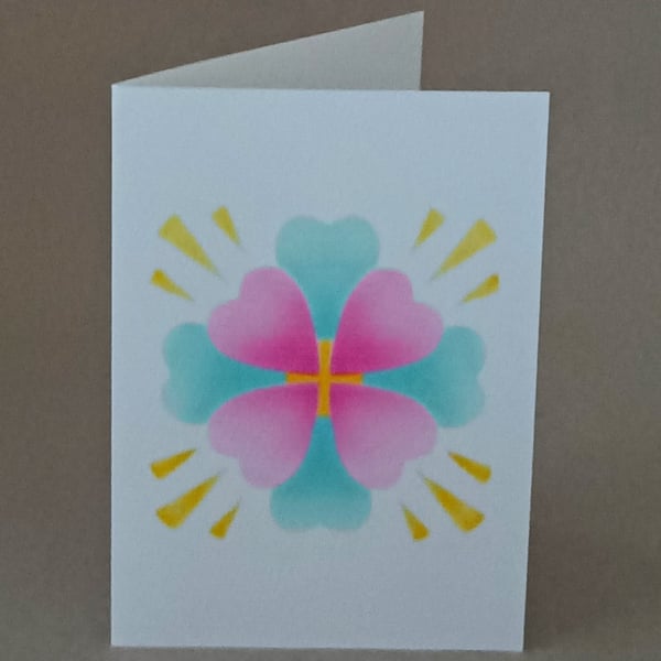 Mandala heart meditation card, blank inside notecard