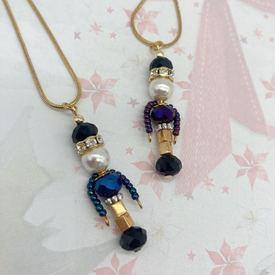 Purple or Blue royal Nutcracker crystal glass and rhinestone pendant