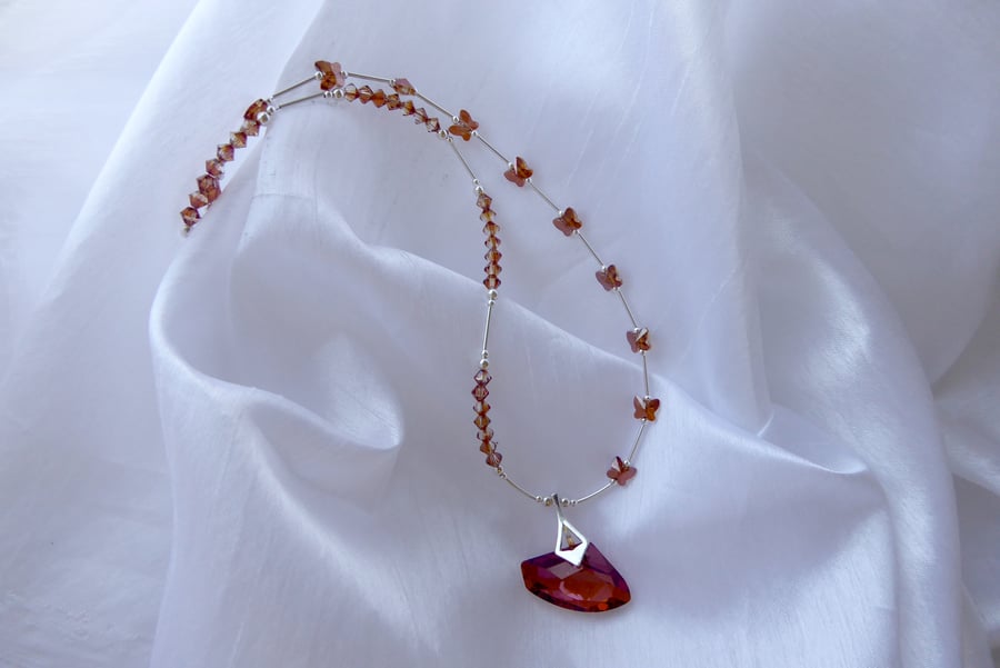 Limited Edition Asymmetric Sterling Silver & Swarovski Copper Crystal Necklace