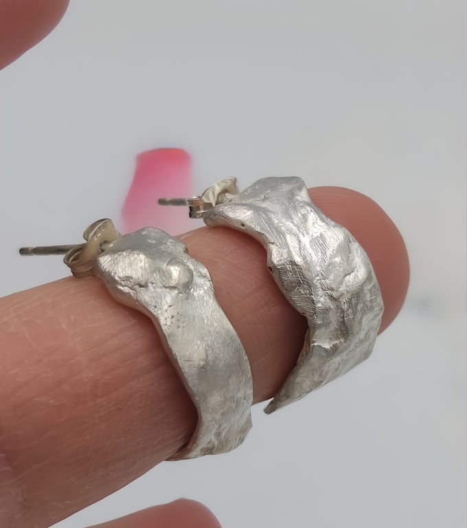 One of a Kind Sterling Silver Organic Stud Earrings – Handmade Molten Texture St