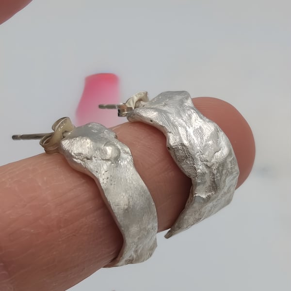One of a Kind Sterling Silver Organic Stud Earrings – Handmade Molten Texture St