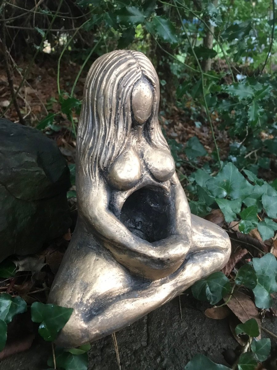 Extra Large Goddess Statue in gold coloured finish with recess in tummy for crys