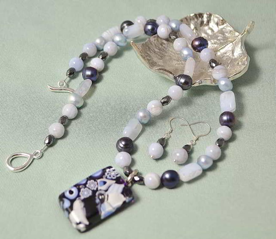 Chalcedony & Millefiori Murano Glass Necklace Set