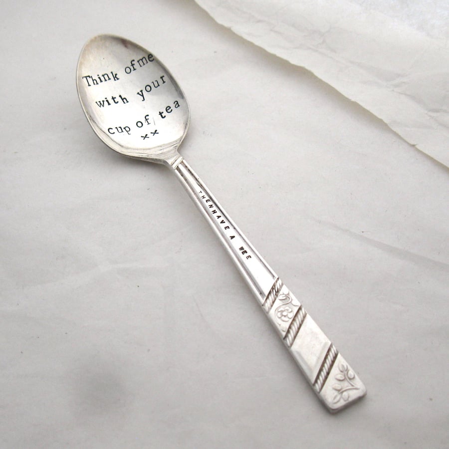 Think of Me, Funny Handstamped Vintage Tea Spoon, slight second