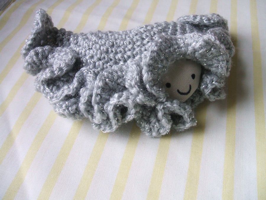 Crocheted soft toy friendly clam - sparkly grey