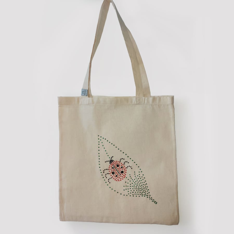LADY BIRD SPARKLES TOTE BAG, hand sparkled, ladybird, shopping, gift