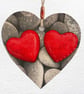 Decoupaged Wooden Hanging Heart 15cm (6 ): Shaped Pebbles design