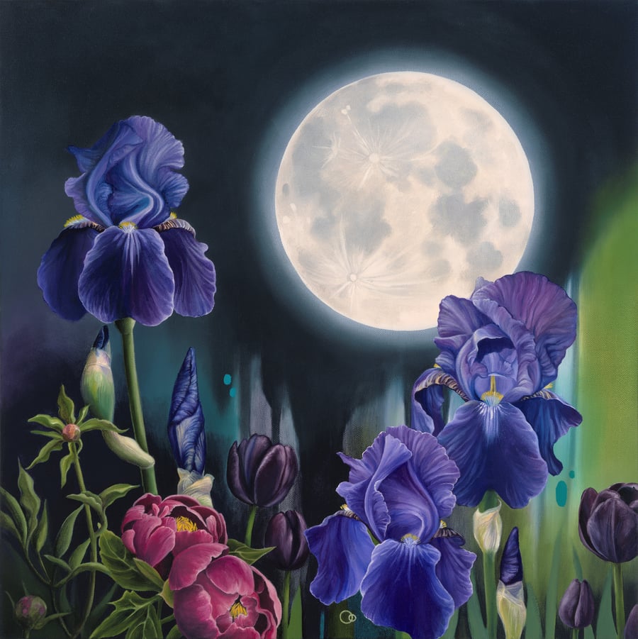 "Moonlight Sonata" Digital Print Bearded Irises Moon
