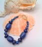 Chunky Lapis Lazuli Necklace with Gold Plated Leaf Clasp Bracelet and Earrings  - Image 5