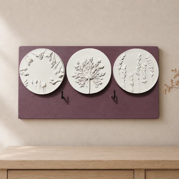 Botanical Plaster Cast Wall Key Holder - Handmade Floral Entryway Wall Art