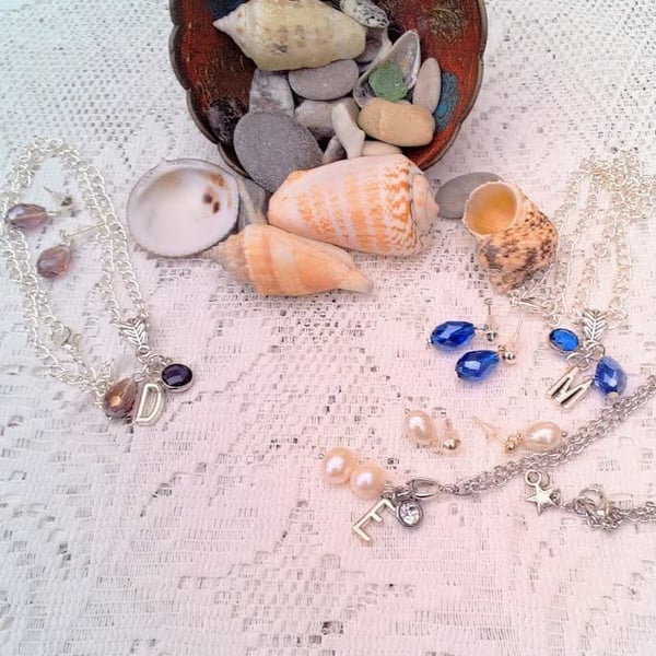 Initial and Birthstone Colour 2 Piece Jewellery Set, Gift for Her, Christmas