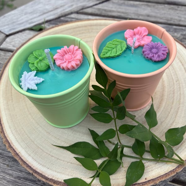 Soy Wax Candle Pair in Tin Pots - Sea Salt Scent