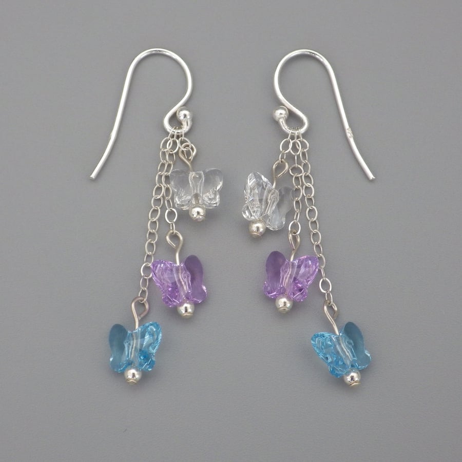 RESERVED FOR D S- white, purple and blue Swarovski butterfly bead earrings