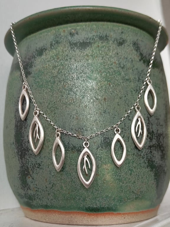 Sterling Silver ‘Falling Leaves’ Seven Leaf Necklace on Fine Belchar Chain