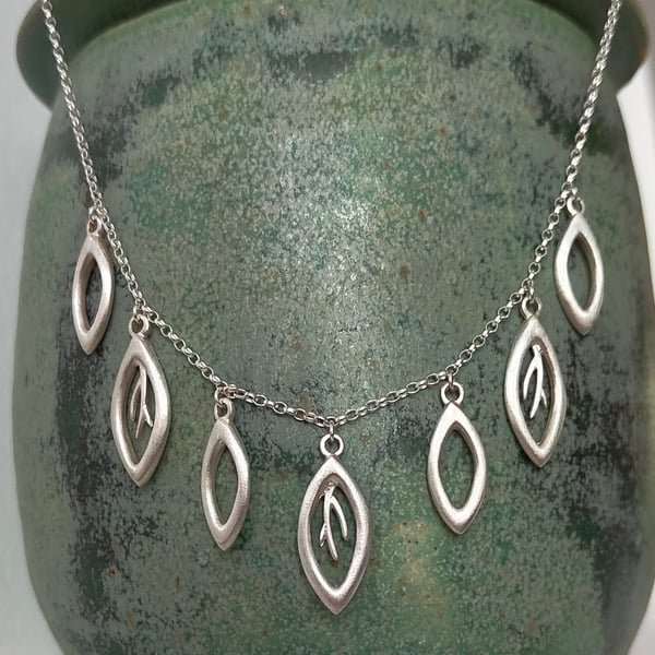 Sterling Silver ‘Falling Leaves’ Seven Leaf Necklace on Fine Belchar Chain