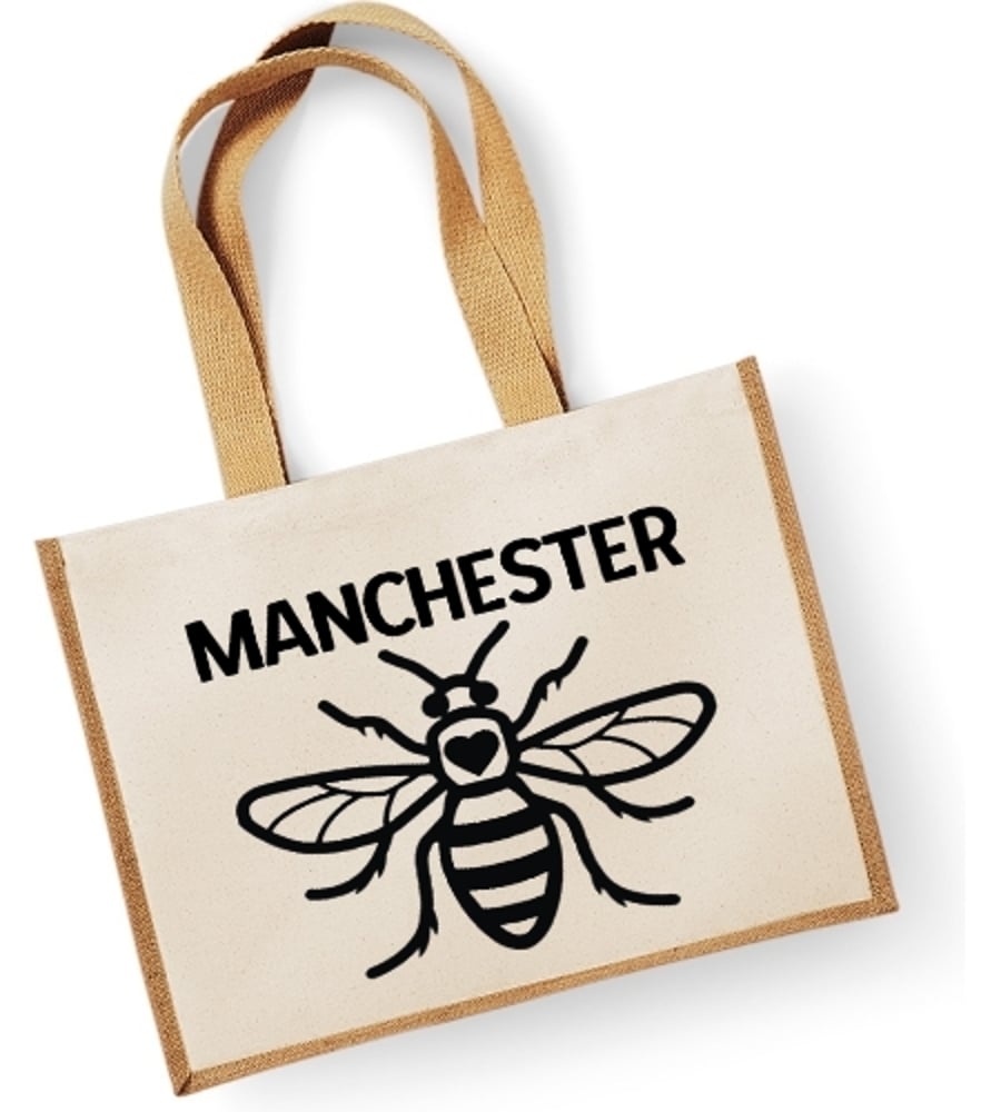 Manchester Bee Large Jute Shopper Bag - MANCHESTER