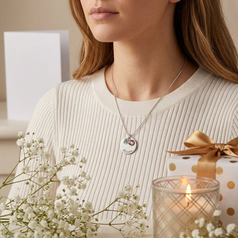 Personalised Necklace with Swirl Heart Charm and Birthstone  - Free Delivery