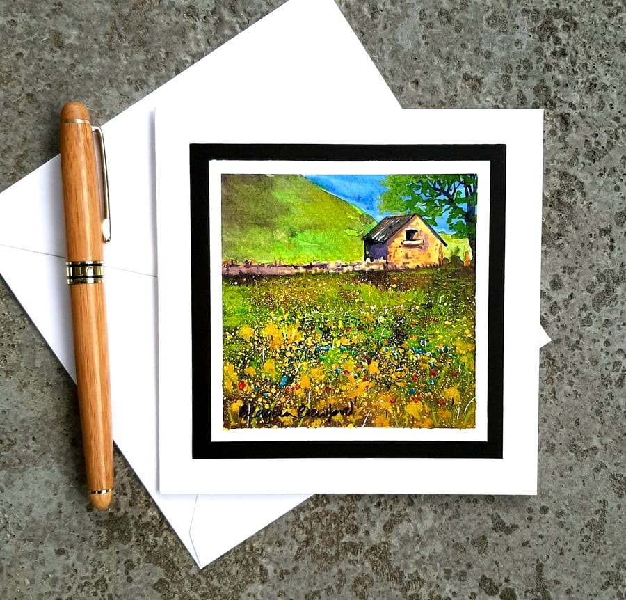 Buttercup And Byre. Handpainted Blank Greetings Card. Handmade Gift.