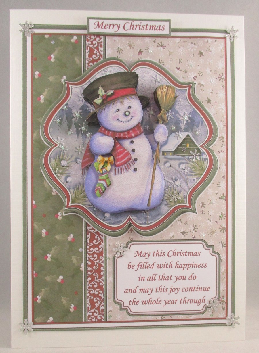 Decoupage,3D Snowman Christmas Card,Personalise
