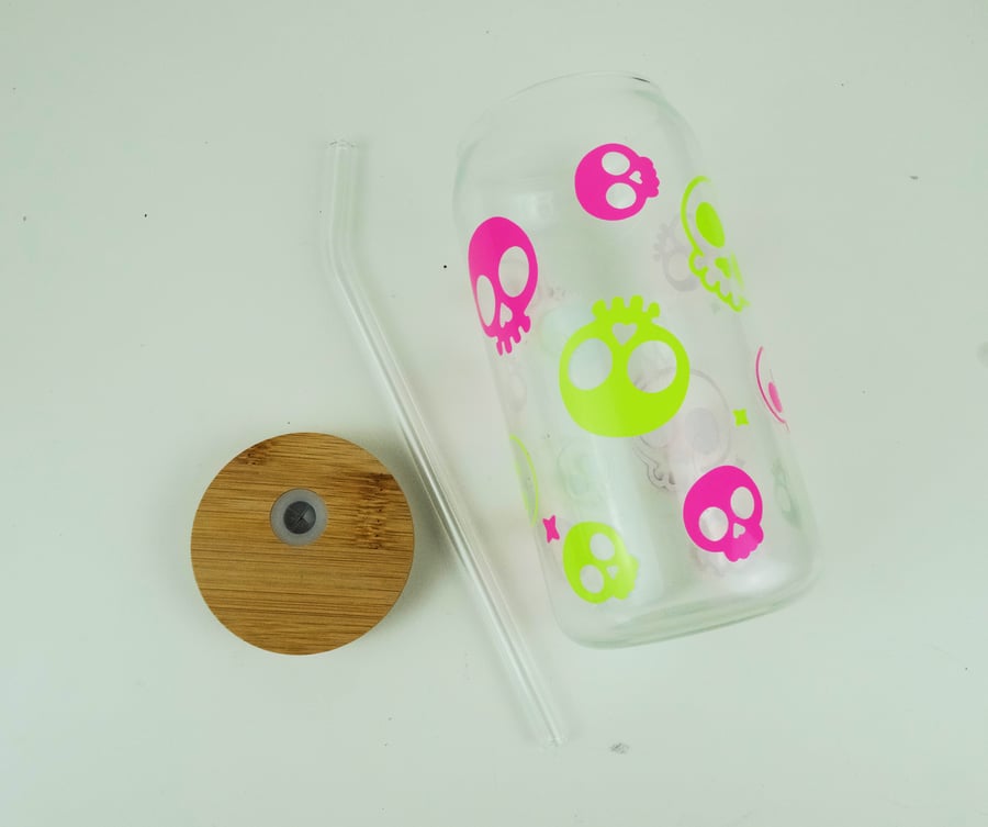 Neon Skull Glass Can Cup (Cold colour changing)