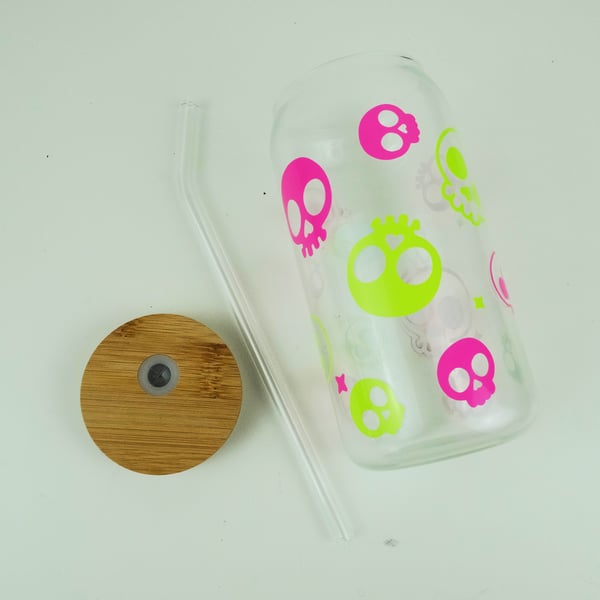 Neon Skull Glass Can Cup (Cold colour changing)