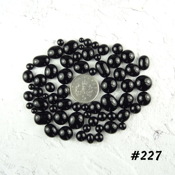 25g black art glass cabochons, for jewellery making, crafting (227)