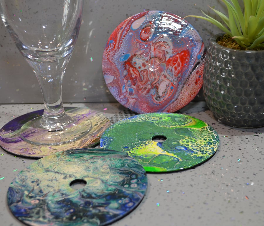 Bespoke Acrylic Poured CD Coasters-Set of 4