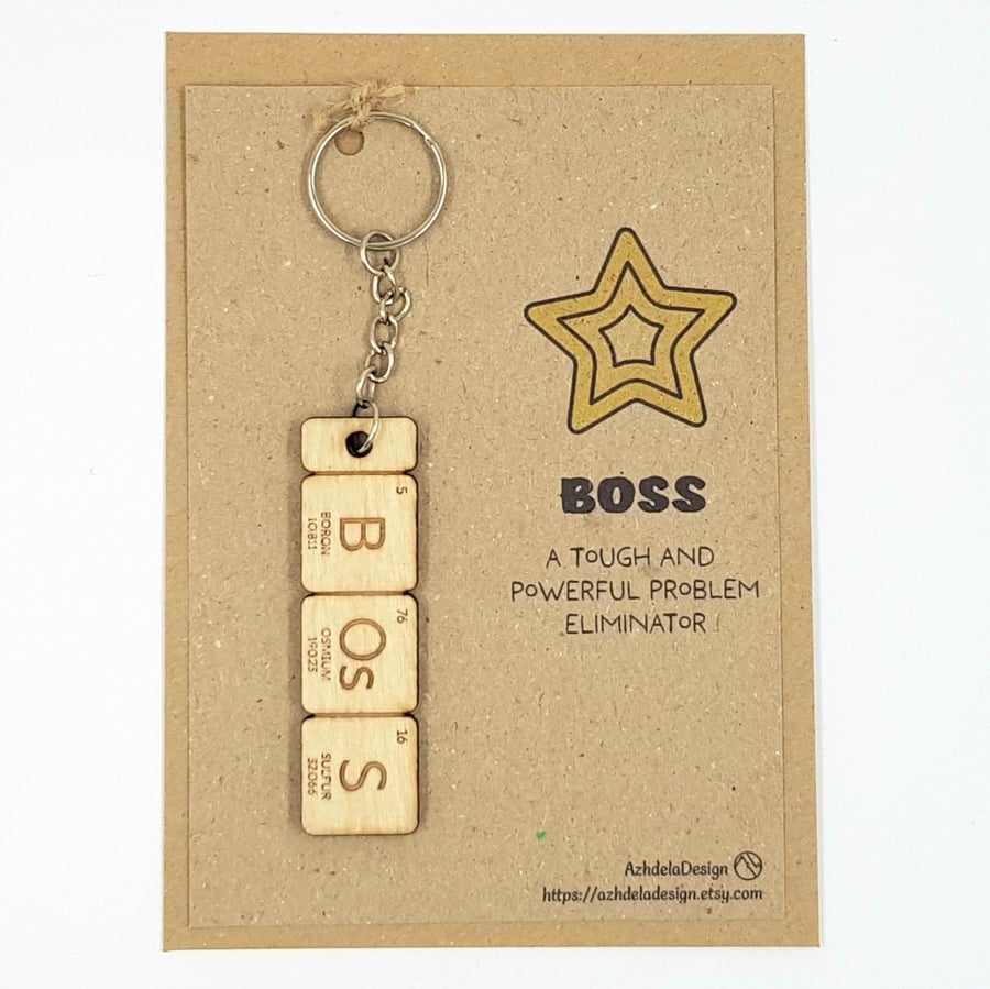 Boss Keyring Gift, Science Quirky Keychain, Periodic Table Chemistry