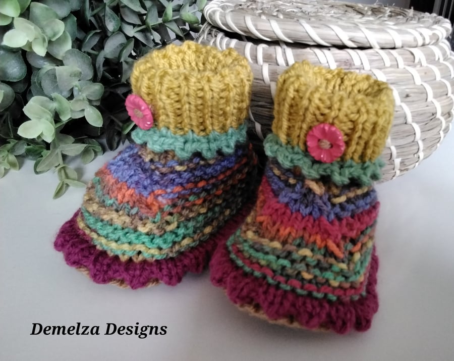 Baby Girl's Hand Knitted Designer Booties 0-3 months size 