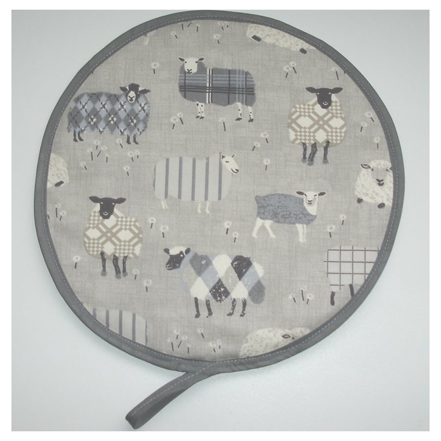 Aga Hob Lid Mat Pad Hat Round Cover With Loop Surface Saver Farm Sheep Grey