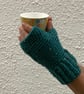 FINGERLESS MITTS , gloves .' Valley Tweed '. Merino Wool blend. Sea green. - Image 2