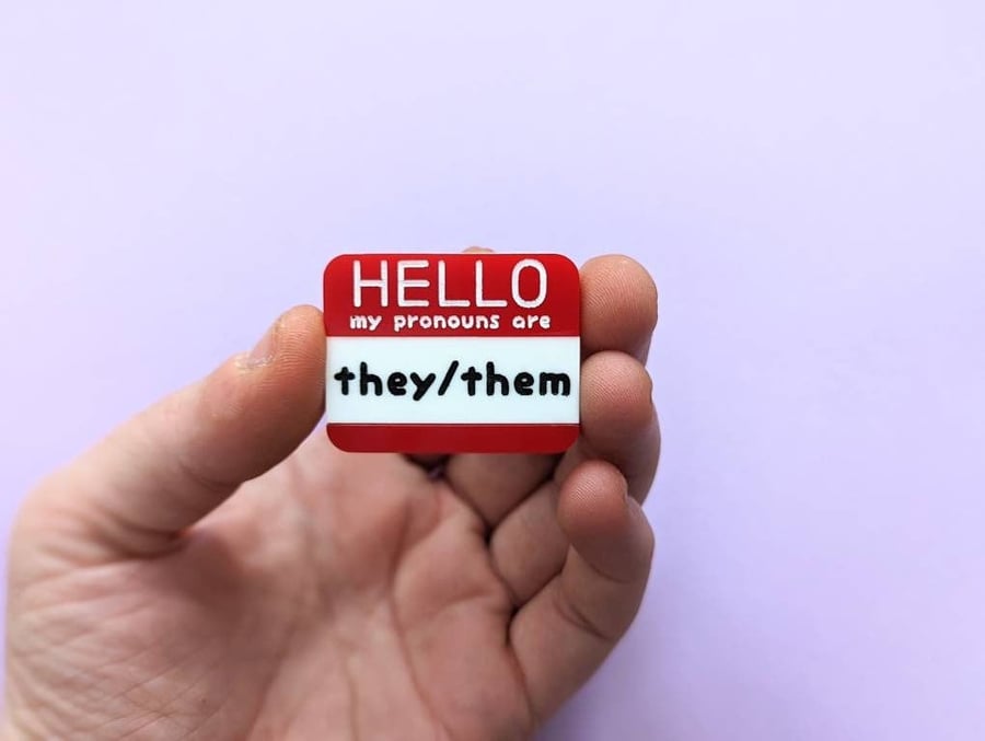 Custom pronouns pin brooch acrylic badge she her he him they them non-binary
