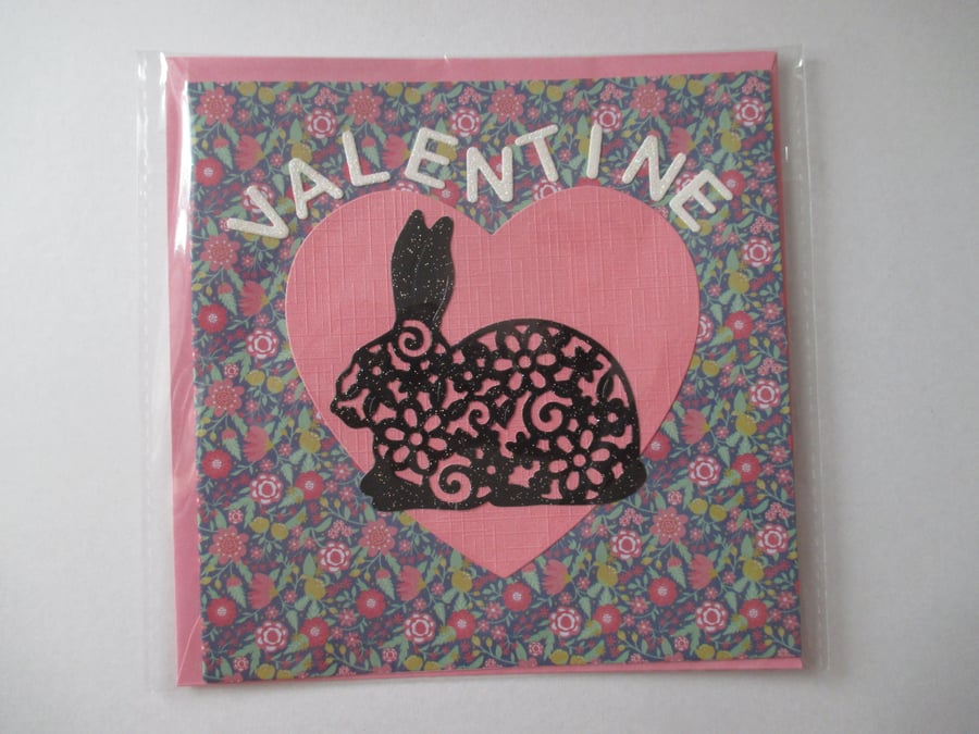 Valentine's Day Bunny Rabbit Valentine Card Love Heart Hand Crafted