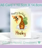 Happy Birthday, Giraffe Greetings Card, personalised, A6 10.5cm x 14.8cm