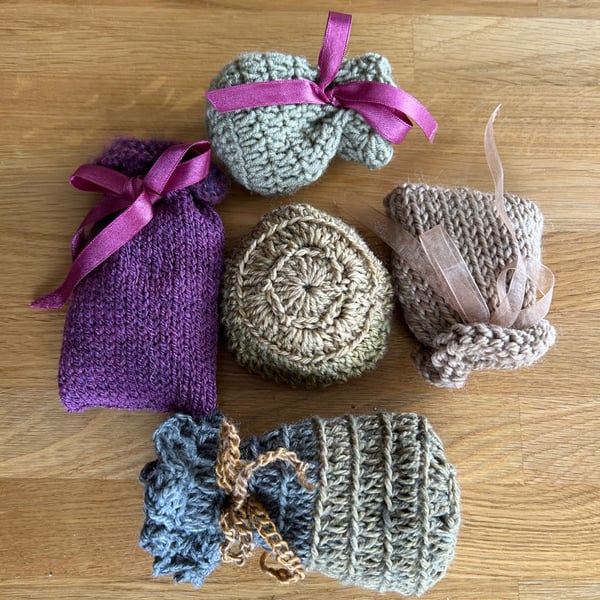 Lot of 3 Handmade crochet or knitted lavender sachets randomly selected