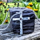 Simple Handmade Silver Garnet Cross 
