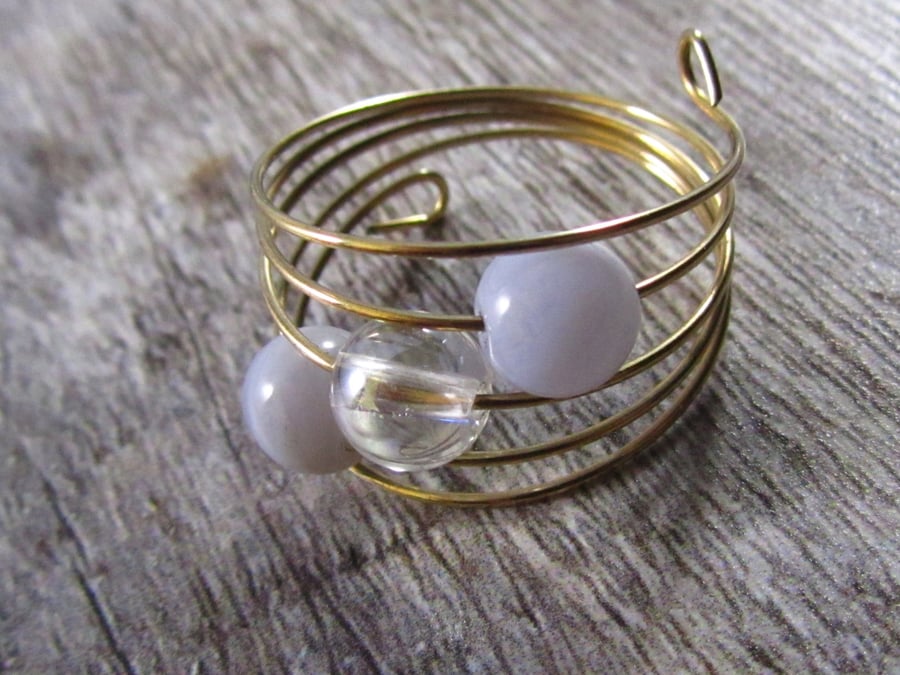 Blue Agate Rose Gold Memory Wire Ring, Blue Ring