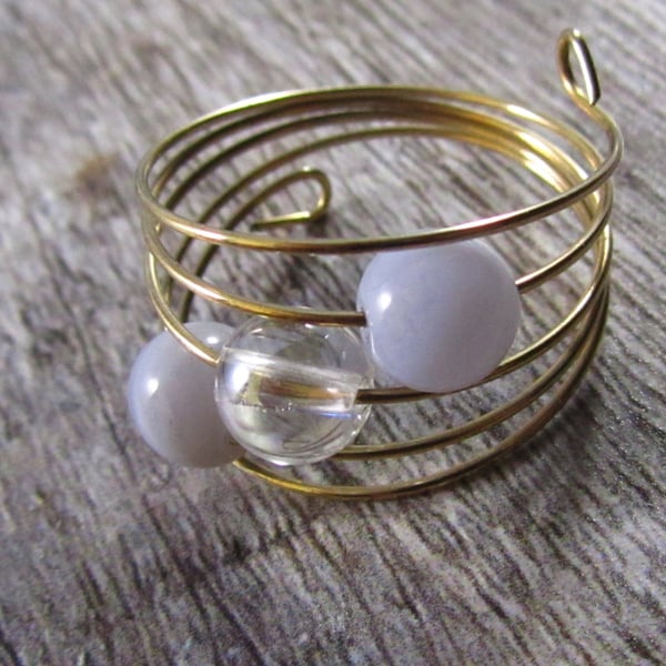 Blue Agate Rose Gold Memory Wire Ring, Blue Ring